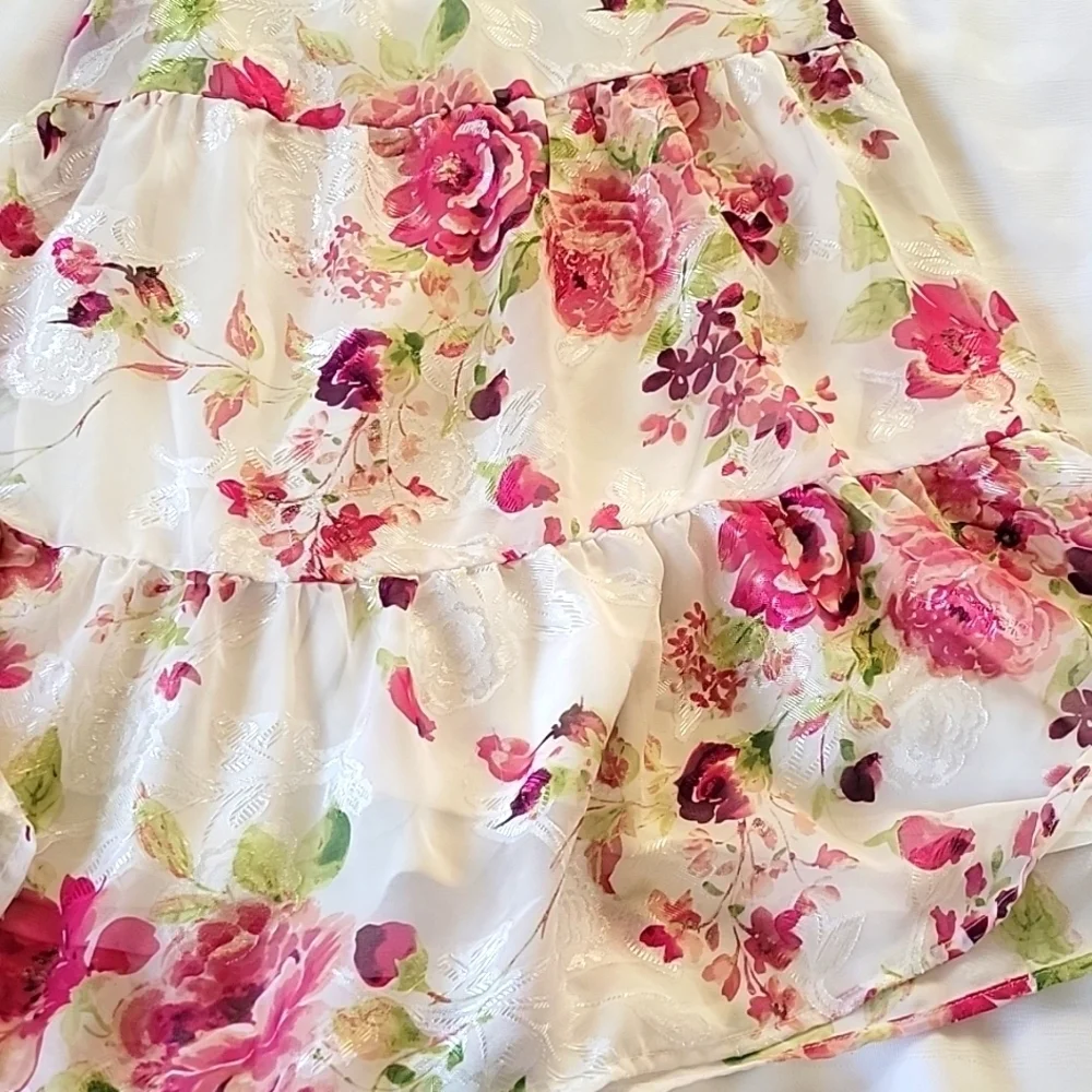 The Childrens Place Girls White Pink Rose Floral Tiered Halter Dress, Size: 14